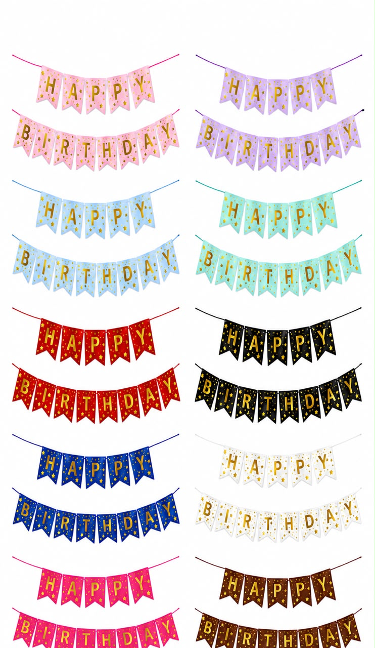 Multicolor Happy Birthday with stars garland
